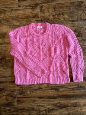 Madewell Pink Cable Crewneck Cropped Sweater